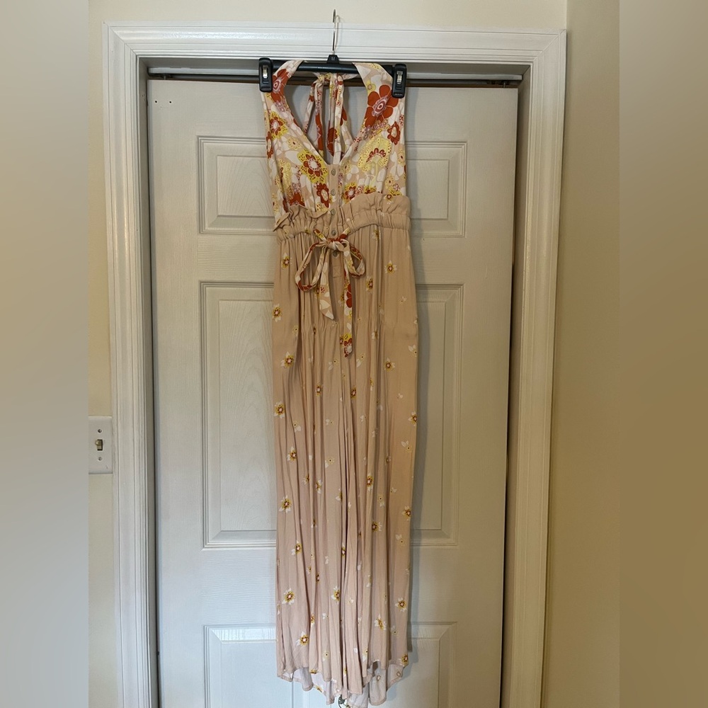 Free People Floral Beige and Yellow Maxi Jumpsuit
